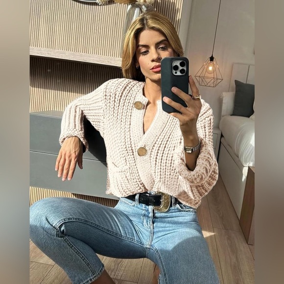 New Chunky Knit Cardigan Sweaters Long Sleeve Open Front Button Kitted Fall - Picture 4 of 16